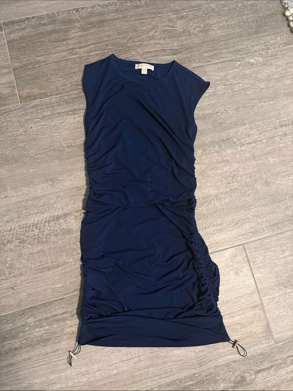 MICHAEL Michael Kors Navy Ruched Cap-Sleeve Midi Dress